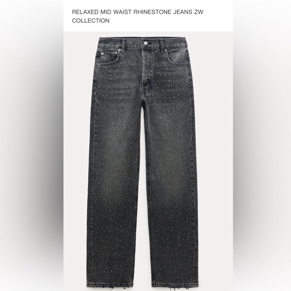 ZARA RELAXED MID WAIST RHINESTONE JEANS
